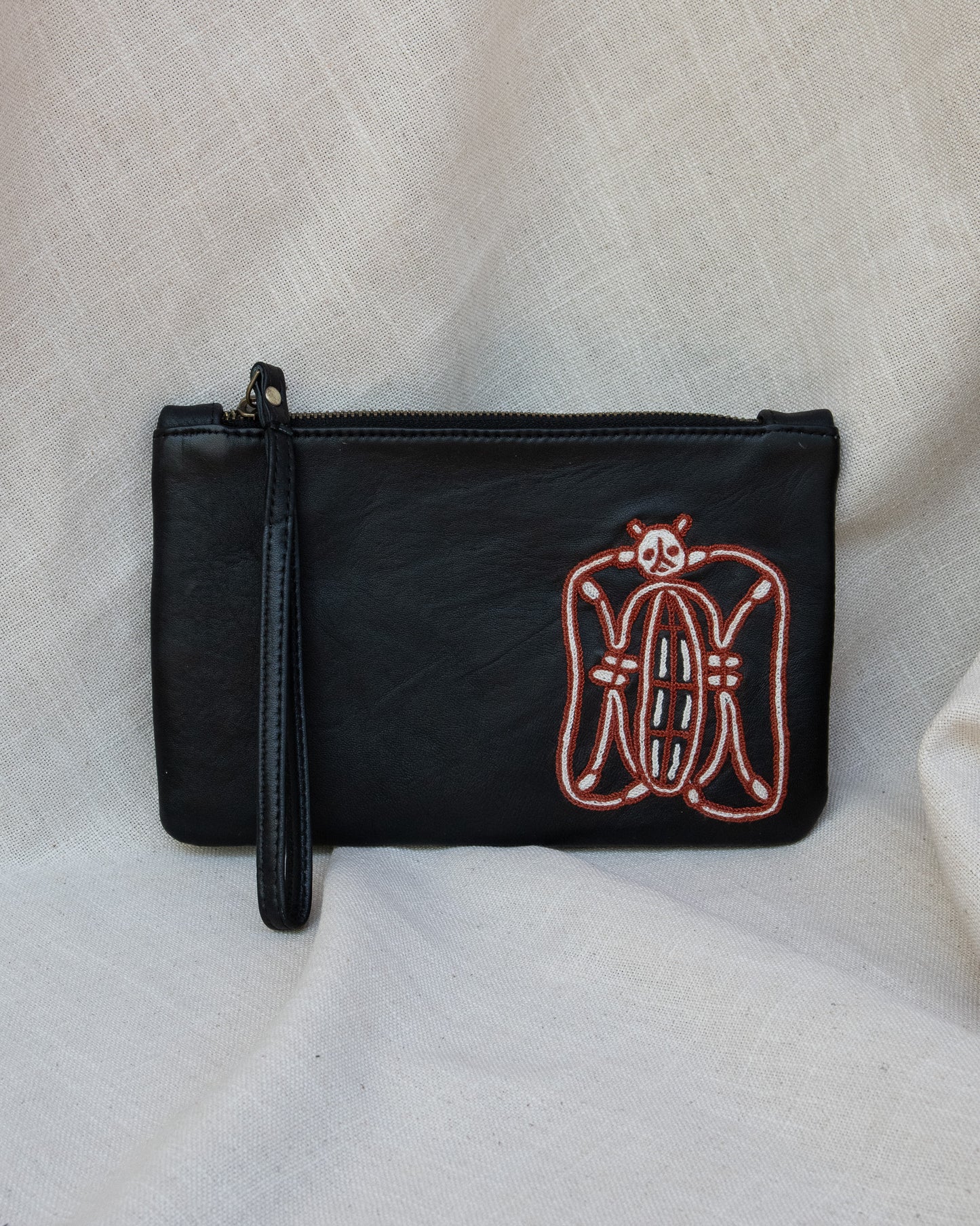 Black Leather Clutch with Wrist Strap