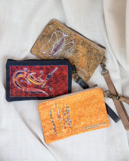 Cotton Pouches with Leather Strap