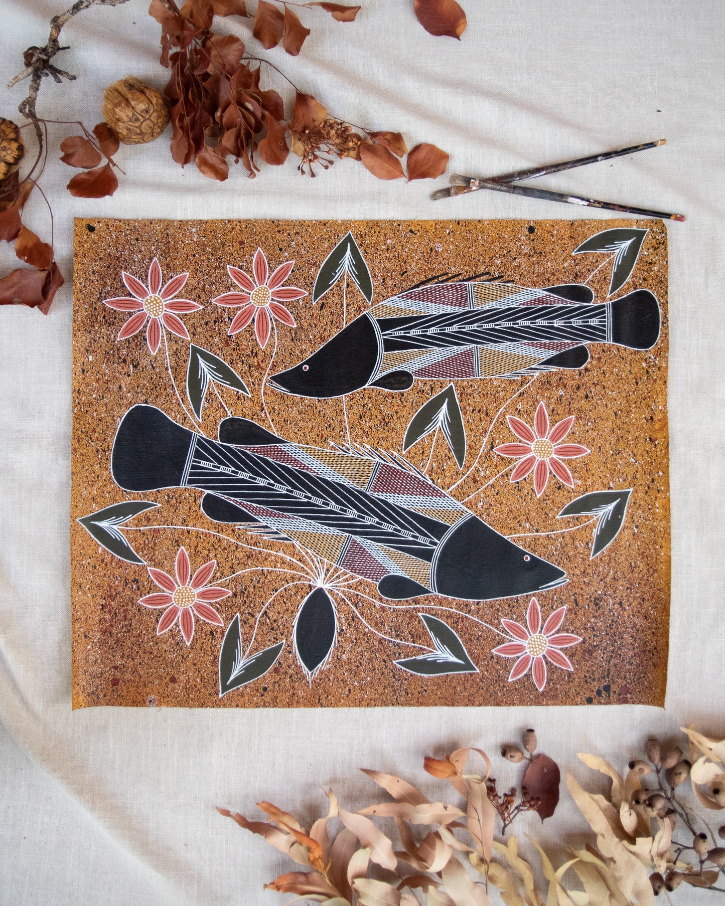 Two Barra & Water Lily by Paddy Cahill