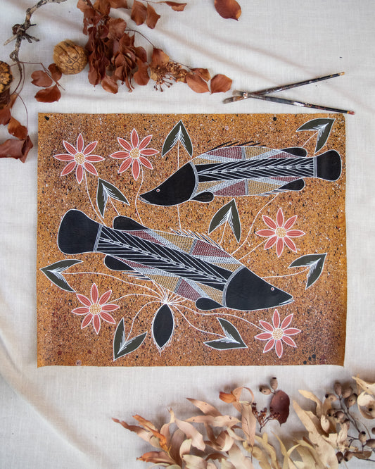 Two Barra & Water Lily by Paddy Cahill