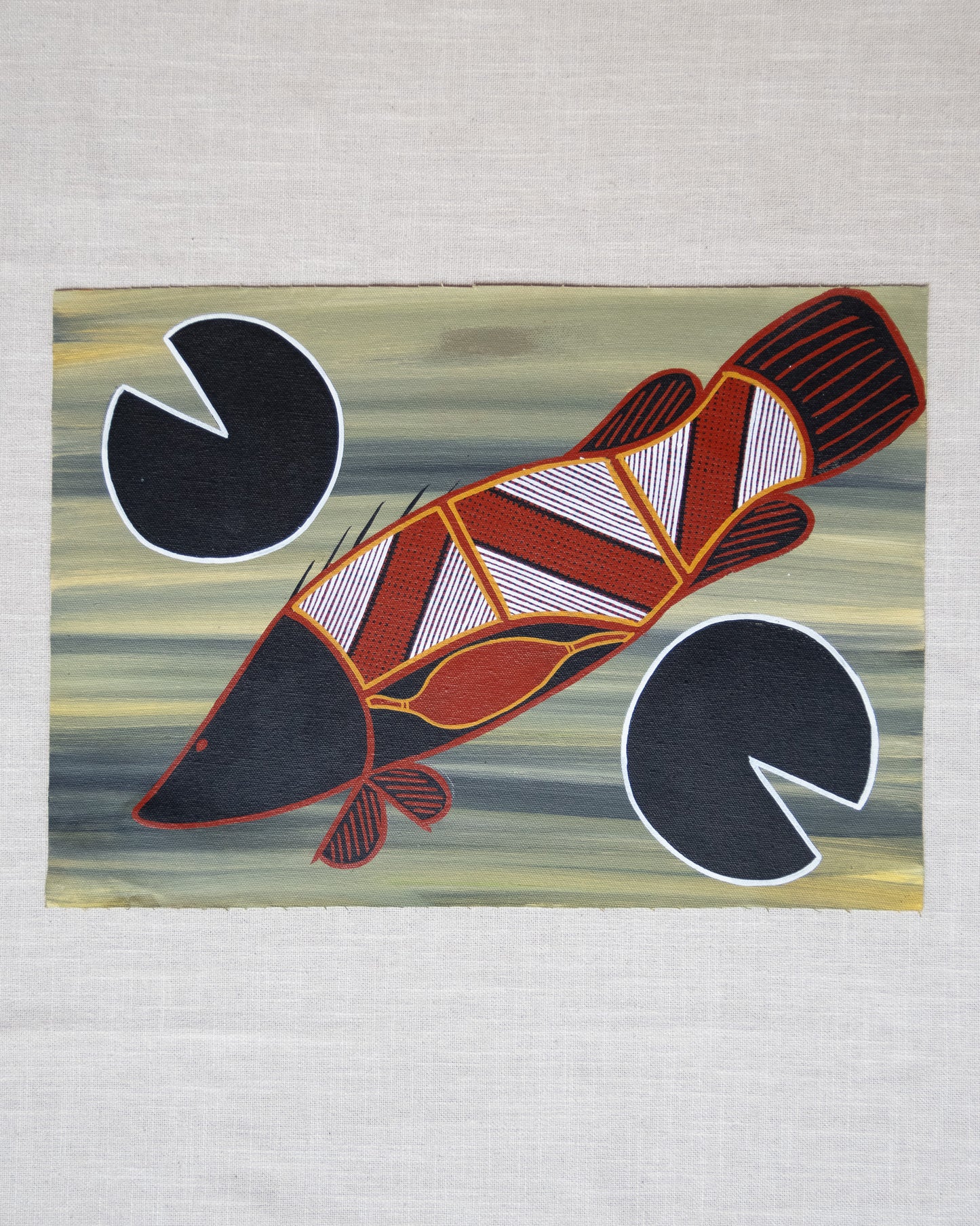 Water lily and barramundi original Kakadu artwork