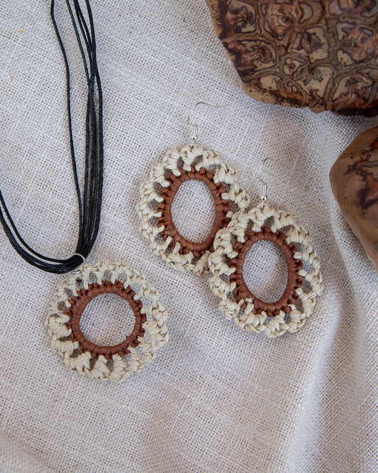 Woven Pandanus Earrings & Necklace Set by Lynne Nadjowh