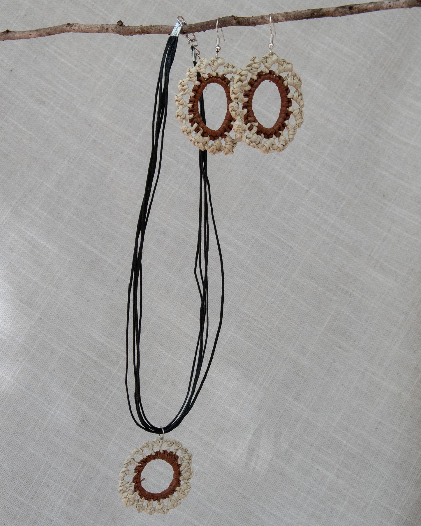Woven Pandanus Earrings & Necklace Set by Lynne Nadjowh